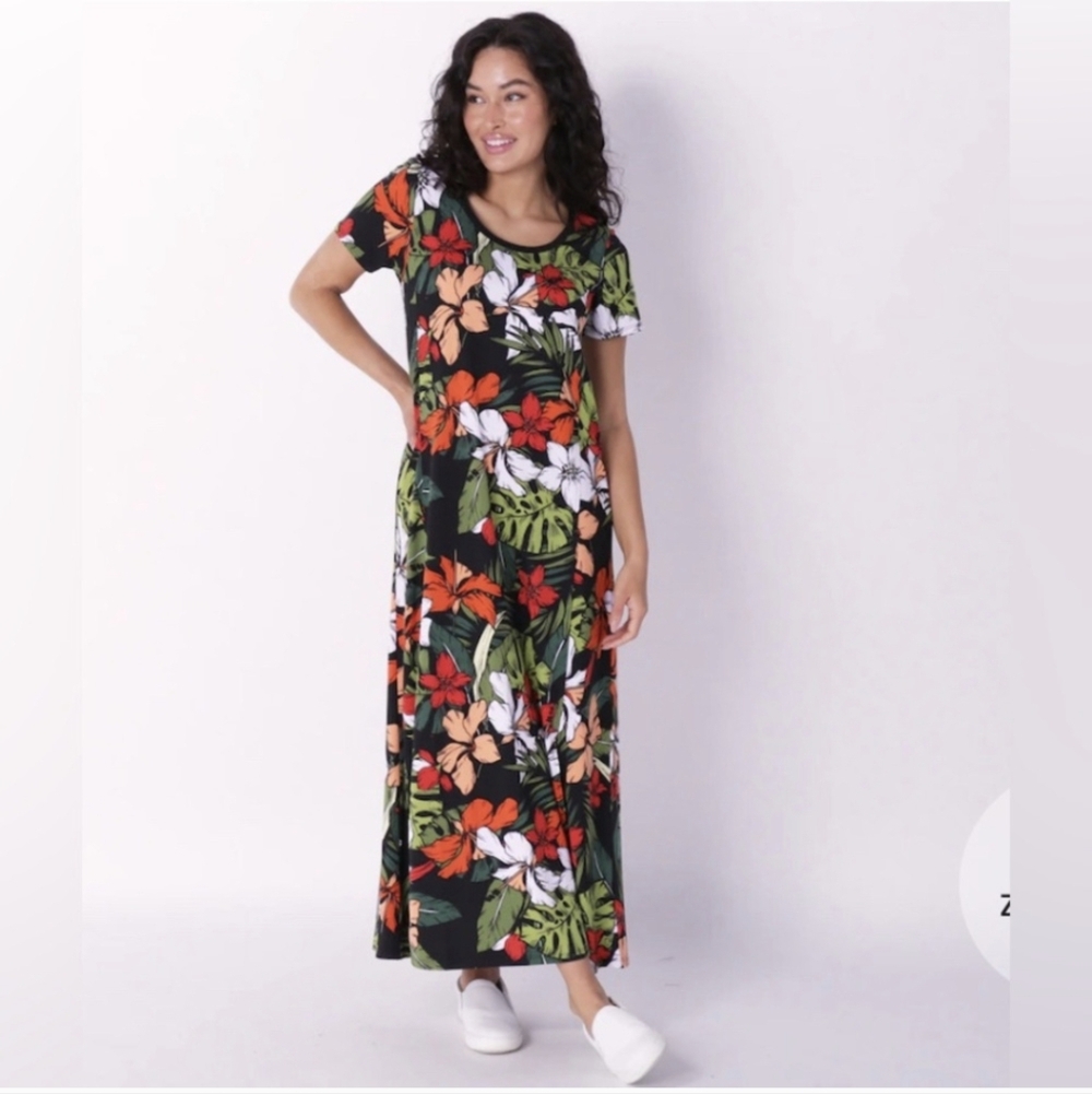 Cuddl Duds Flexwear Midi Maxi Dress PM MP Aloha Hawaiian Soft Resort #drs17